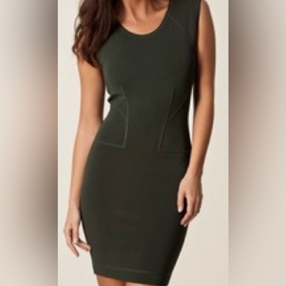NWT French Connection Bodycon Olive Green Dress with Neon Zipper